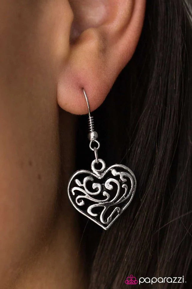 Paparazzi Earring ~ Fireheart - Silver