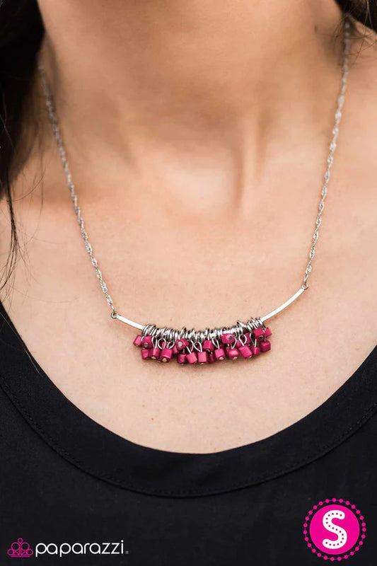 Paparazzi Necklace ~ Cube Jive - Pink