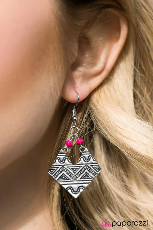 Paparazzi Earring ~ High Ground - Pink