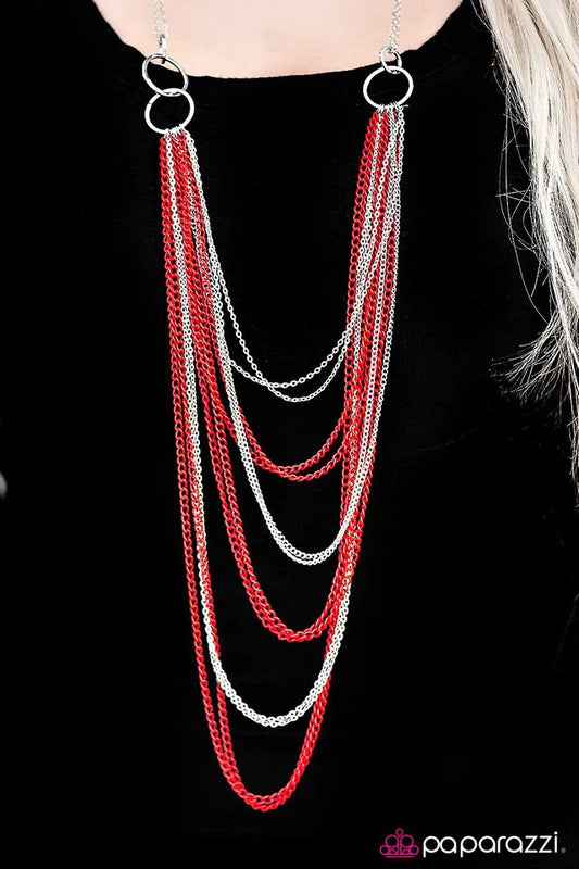 Paparazzi Necklace ~ A For Asymmetrical - Red