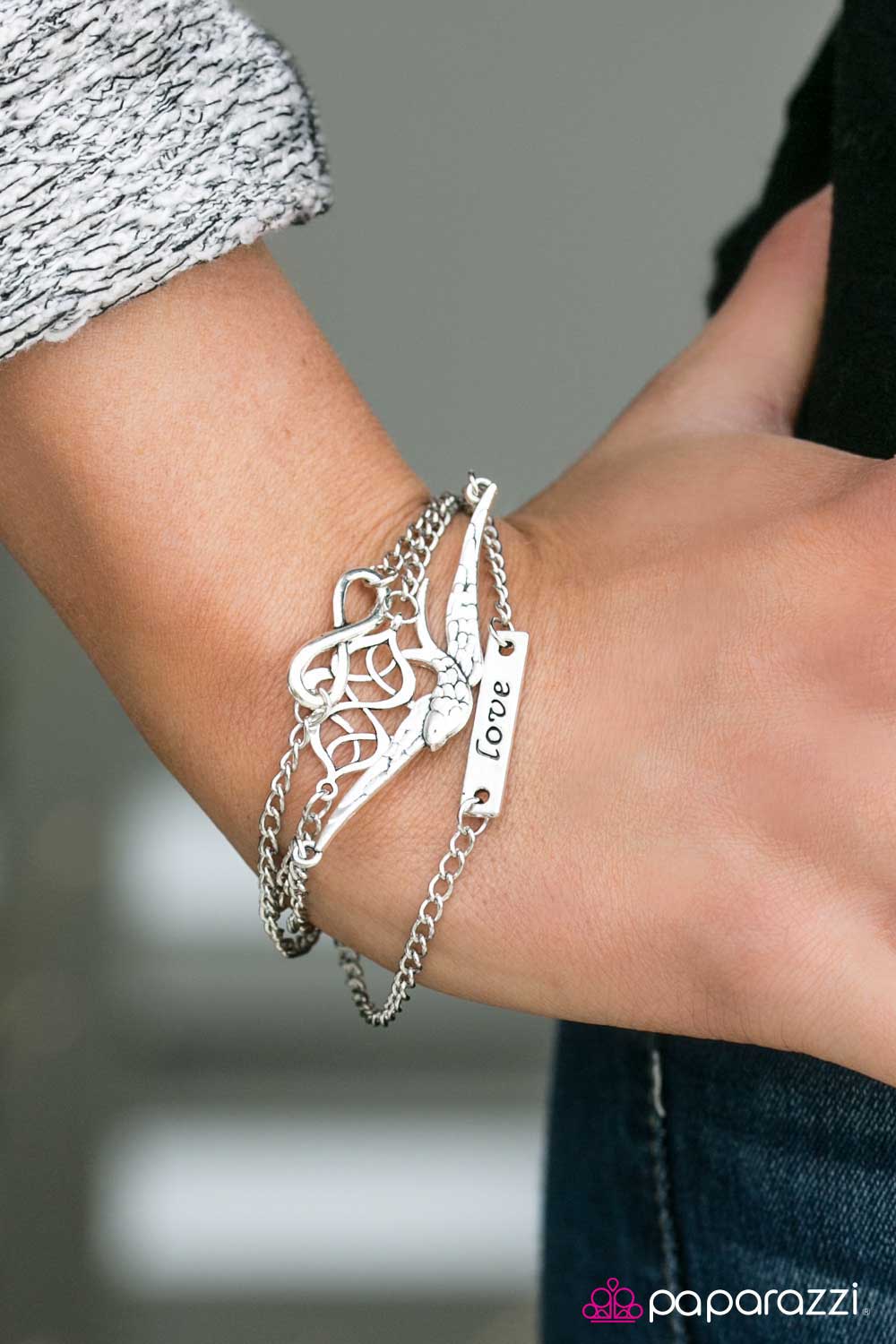 Paparazzi Bracelet ~ Then Love Swooped In - Silver