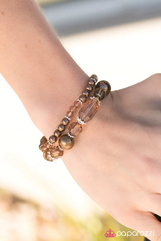 Paparazzi Bracelet ~ Glass Crowns - Brown