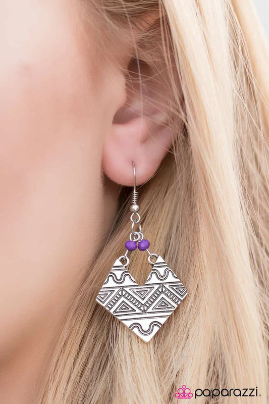 Paparazzi Earring ~ High Ground - Purple