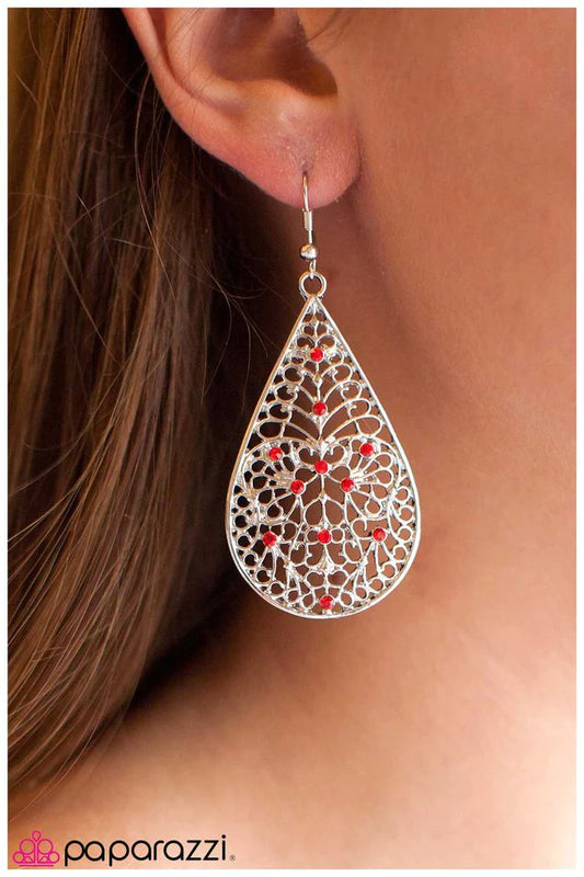 Paparazzi Earring ~ At First Glance - Red