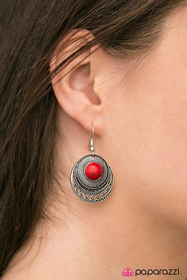 Paparazzi Earring ~ SOL Sister - Red