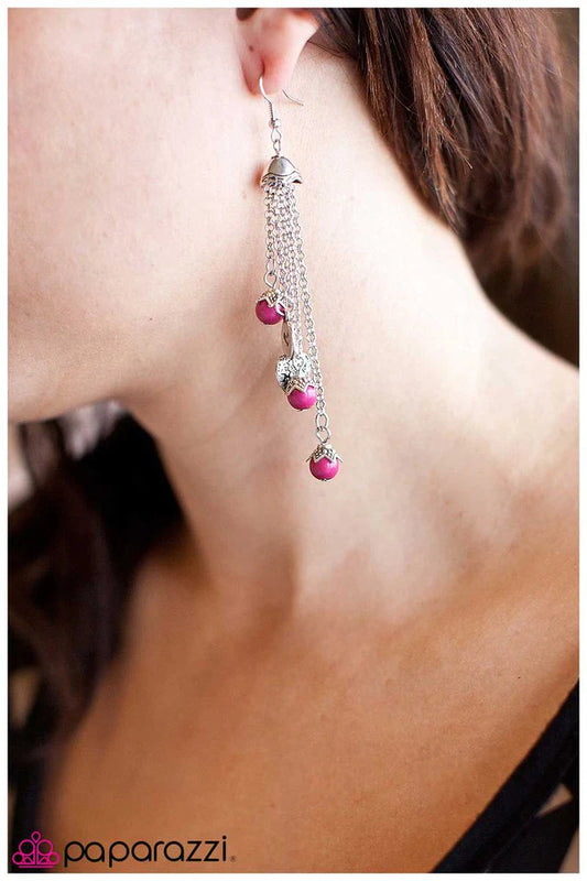 Paparazzi Earring ~ Falling from Grace - Pink