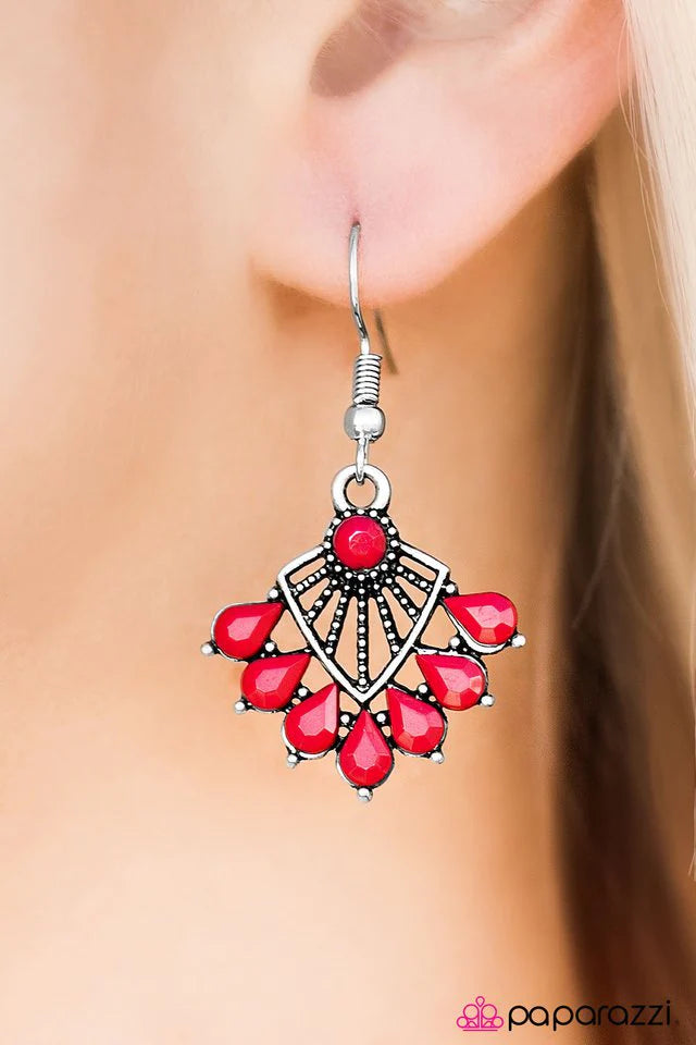 Paparazzi Earring ~ Find Me Under The Palms - Red