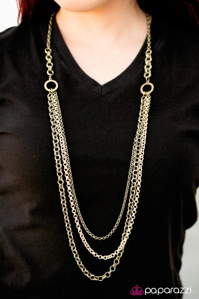 Paparazzi Necklace ~ Moto Movement - Brass