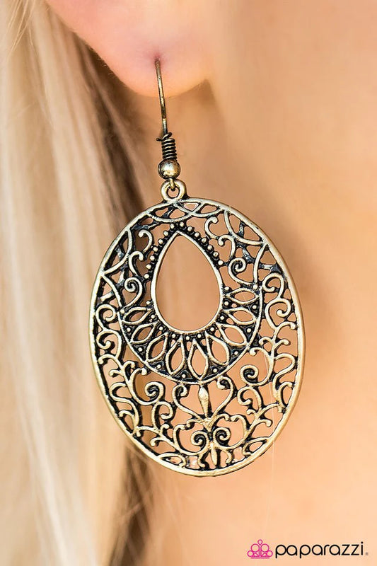 Paparazzi Earring ~ Regal Code - Brass
