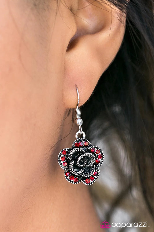 Paparazzi Earring ~ Give Her Roses - Red