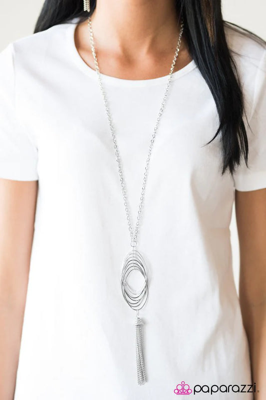 Paparazzi Necklace ~ Twirl and Tassel - Silver