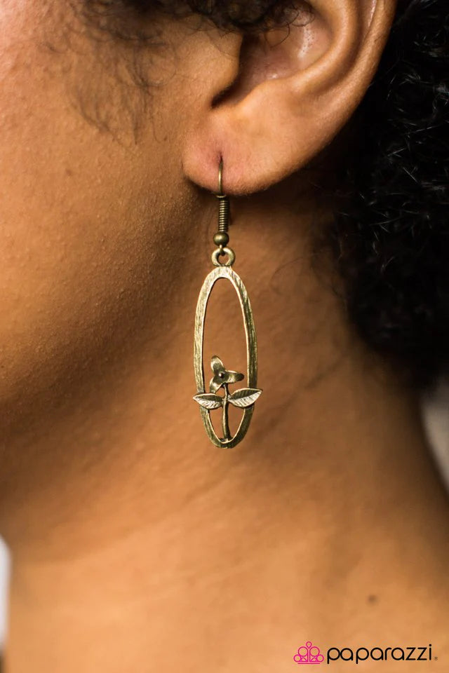 Paparazzi Earring ~ Thinking Of Tulips - Brass