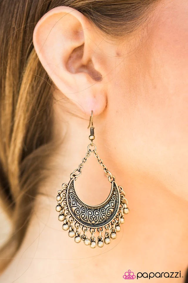 Paparazzi Earring ~ Stay Wild, Moon Child - Brass