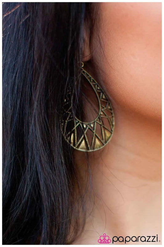 Paparazzi Earring ~ Acutely Aztec - Brass