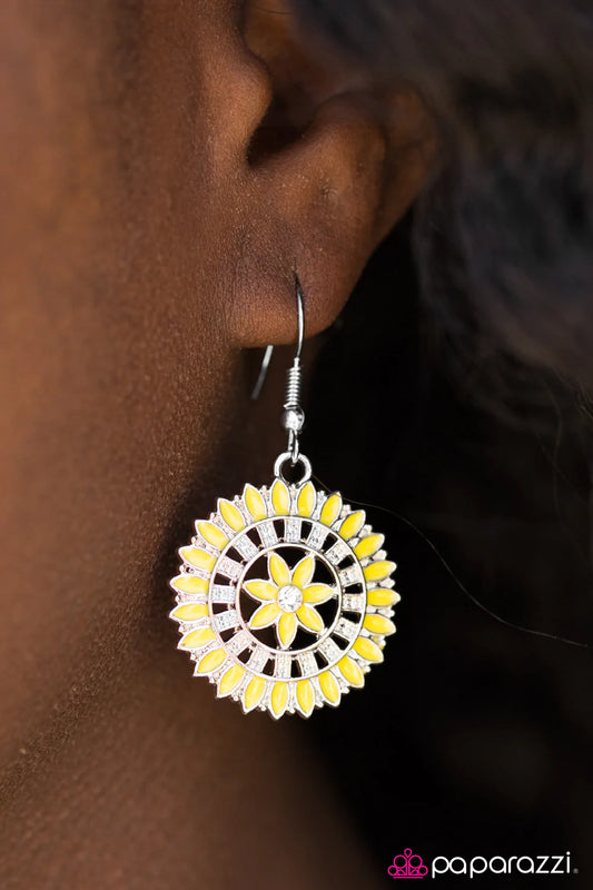 Paparazzi Earring ~ Primrose Pinwheels - Yellow