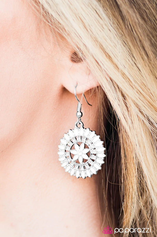 Paparazzi Earring ~ Primrose Pinwheels - White