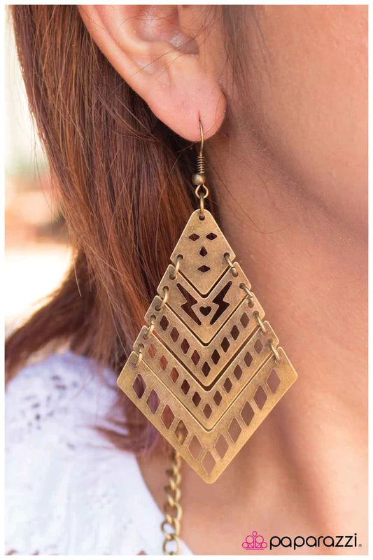 Paparazzi Earring ~ Haute Hardware - Brass