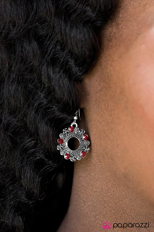 Paparazzi Earring ~ Royal Rose Garden - Red