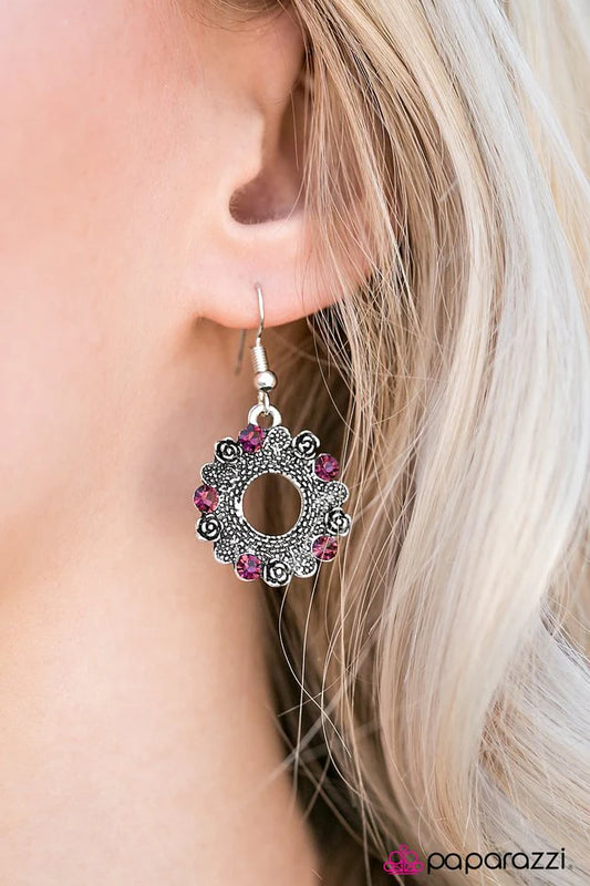 Paparazzi Earring ~ Royal Rose Garden - Purple