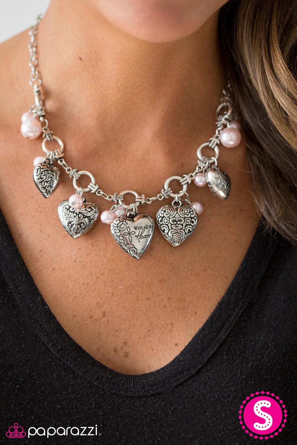 Paparazzi Necklace ~ With All Your Heart - Pink