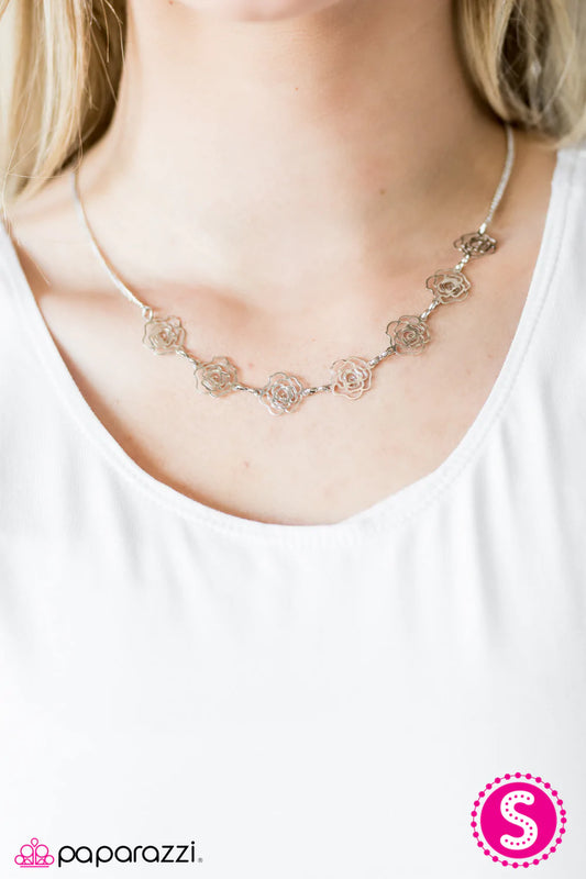 Paparazzi Necklace ~ A Rare Rose - Silver