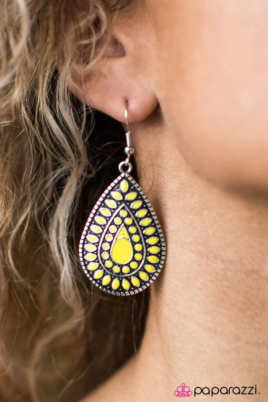 Paparazzi Earring ~ Raining Rainbows - Yellow