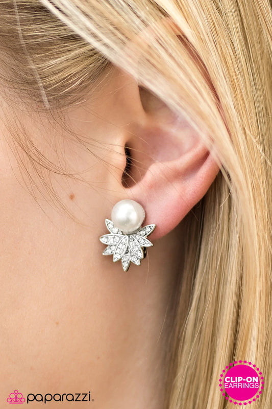 Paparazzi Earring ~ Firework Fiesta - White -