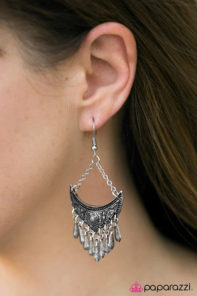 Paparazzi Earring ~ Put On Your Boots - Silver