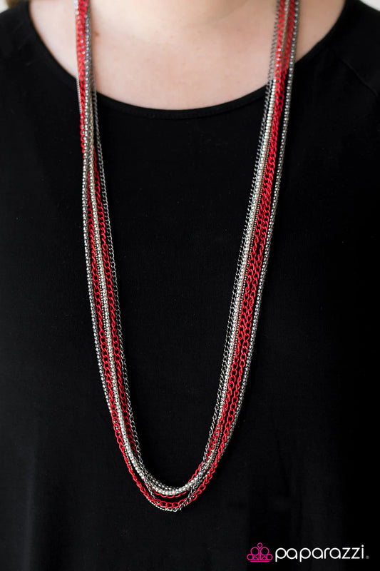 Paparazzi Necklace ~ Colorful Calamity - Red