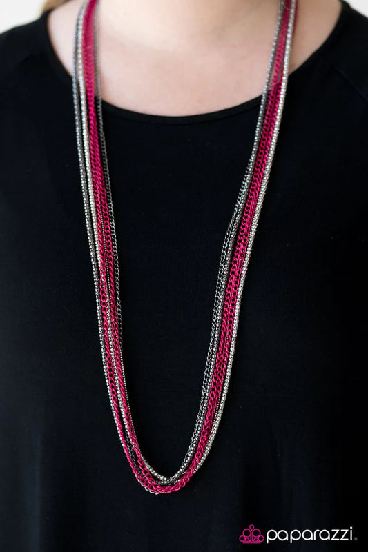 Paparazzi Necklace ~ Colorful Calamity - Pink