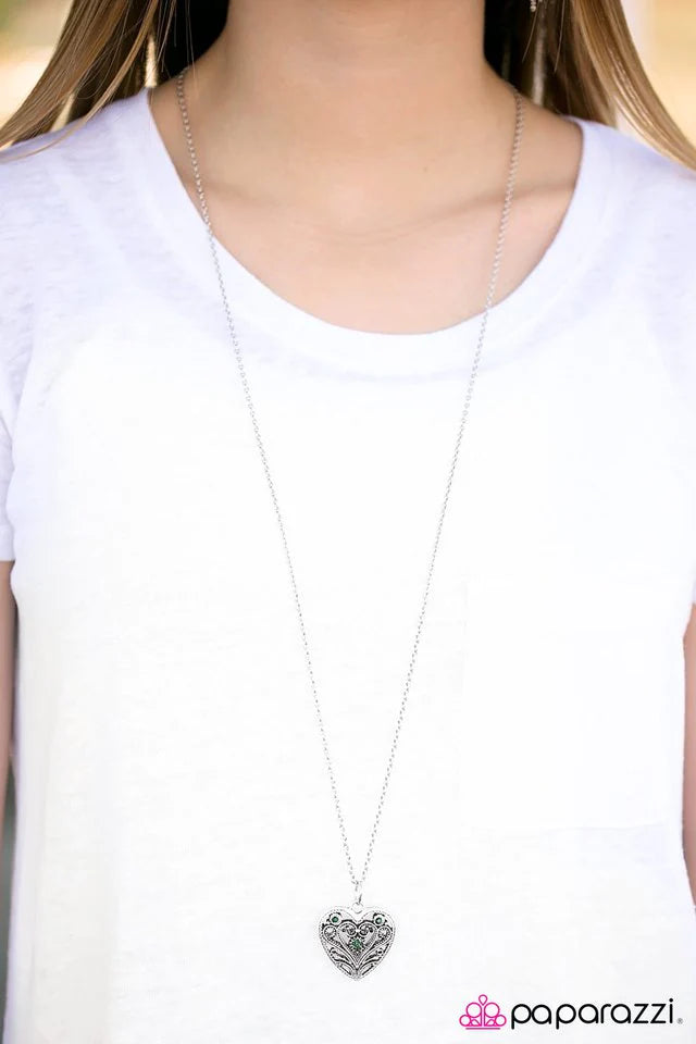 Paparazzi Necklace ~ Wandering Heart - Green