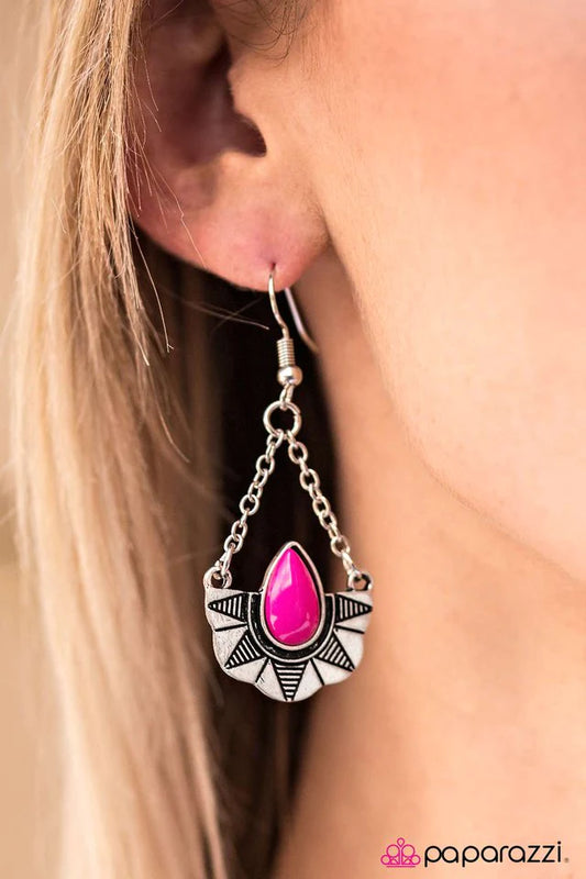 Paparazzi Earring ~ Savanna Cruise - Pink