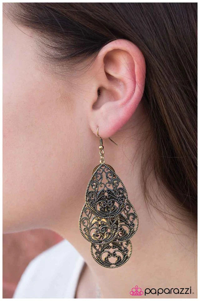 Paparazzi Earring ~ Go For Baroque - Brass