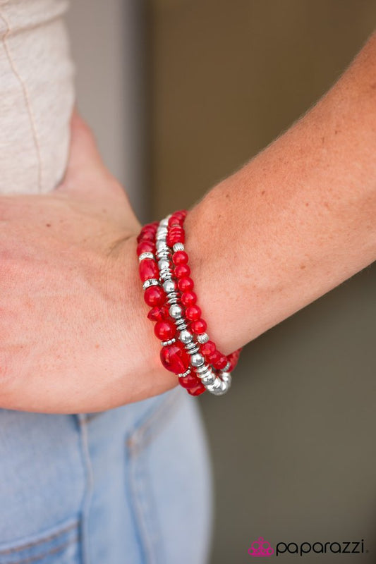 Pulsera Paparazzi ~ Colorida combinación - Rojo