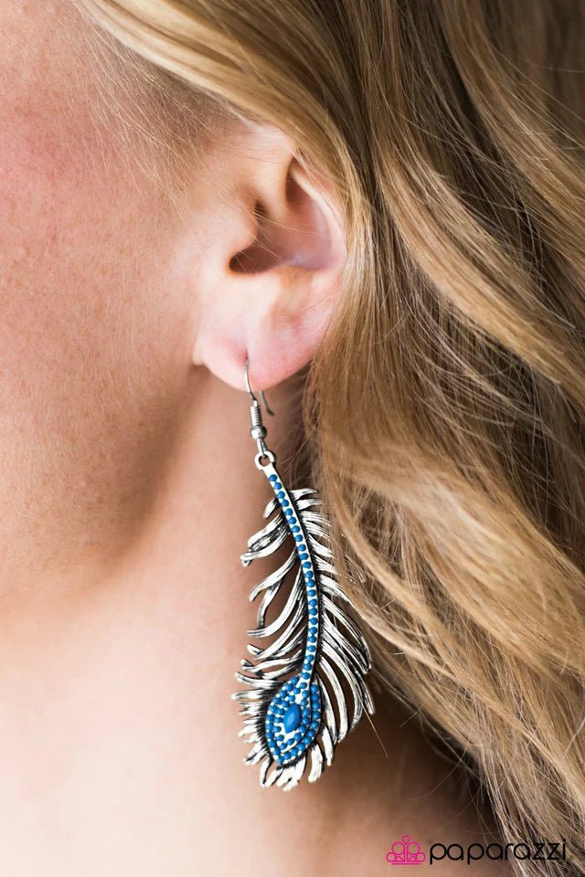 Paparazzi Earring ~ Fallen Feather - Blue