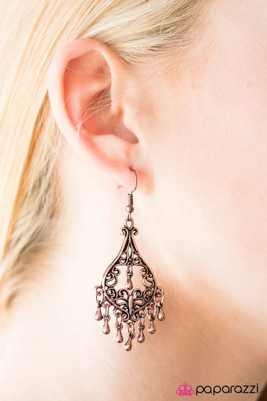 Paparazzi Earring ~ Grand Genie - Copper