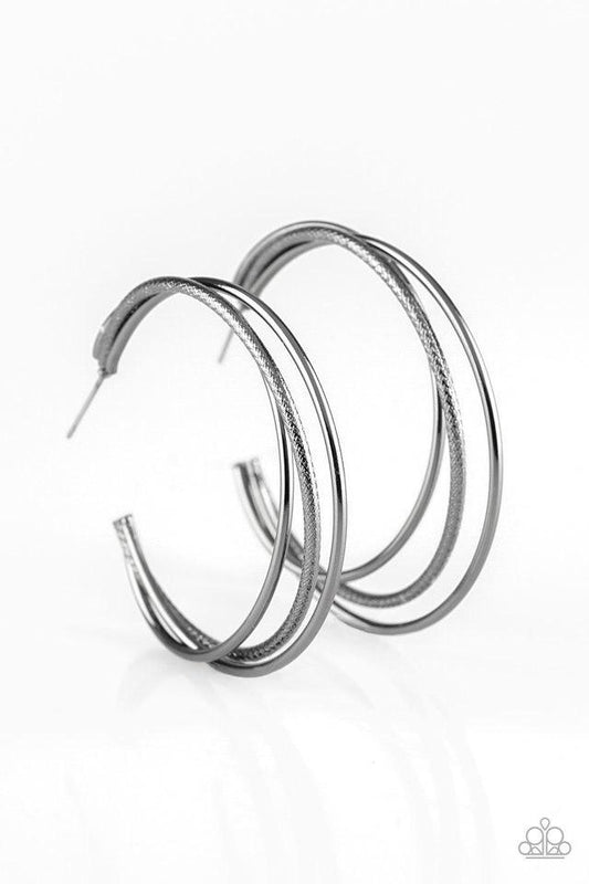 Paparazzi Earring ~ Jumpin Through Hoops - Black