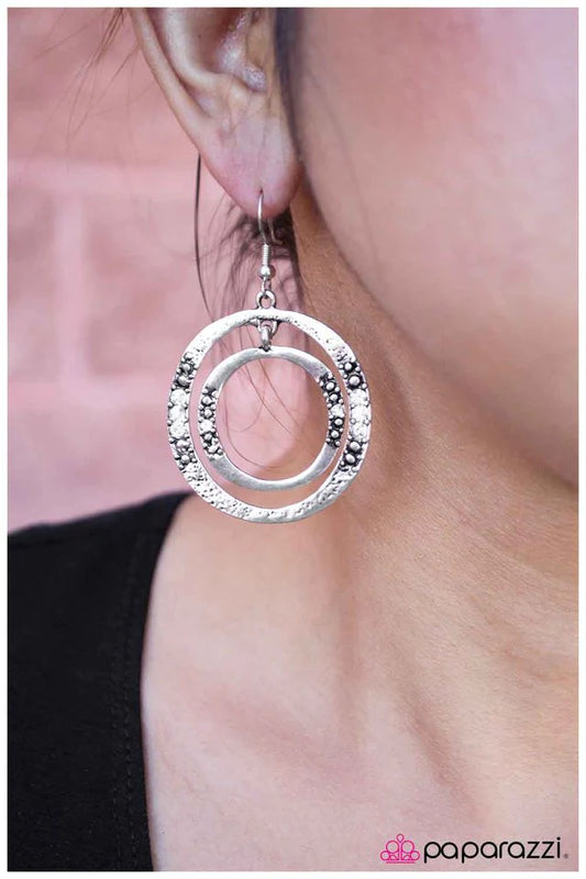 Paparazzi Earring ~ Round and Round - Silver