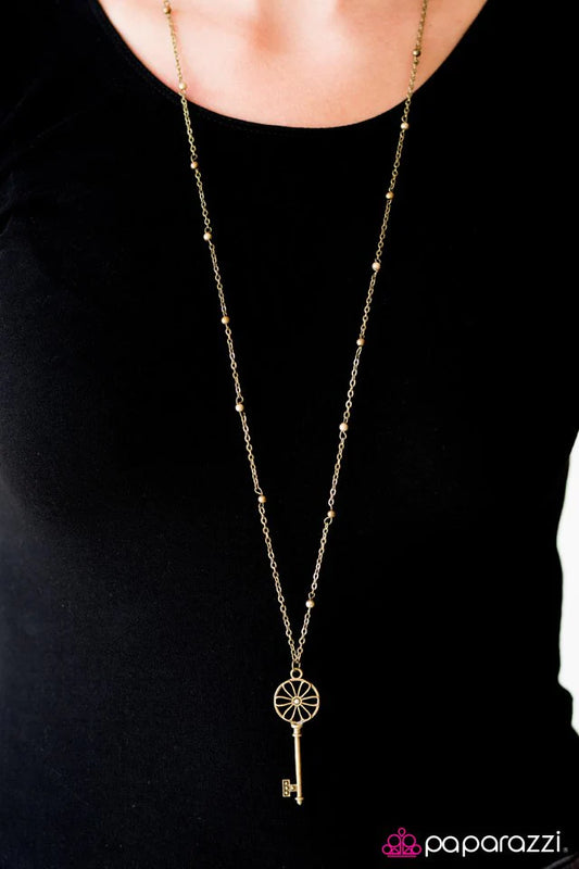 Paparazzi Necklace ~ Love Is The Key To Happiness - Brass