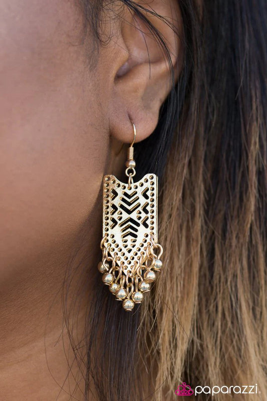 Paparazzi Earring ~ Mayan Goddess - Gold