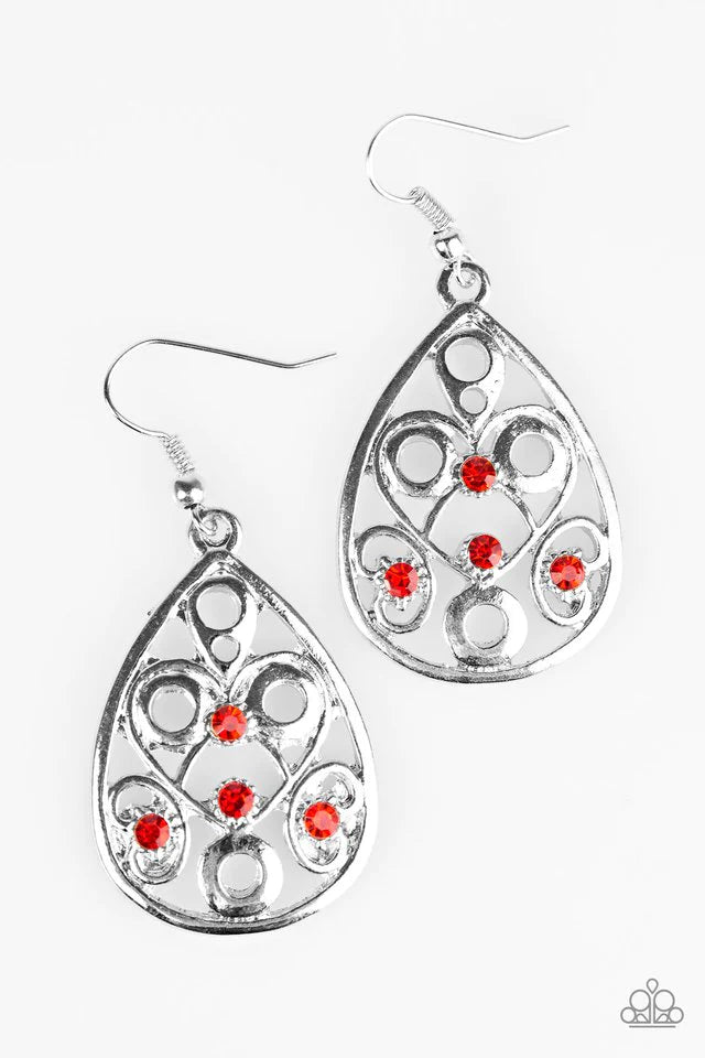 Paparazzi Earring ~ As MONSOON As Possible - Red