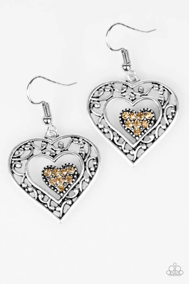 Paparazzi Earring ~ Hopeful Hearts - Brown