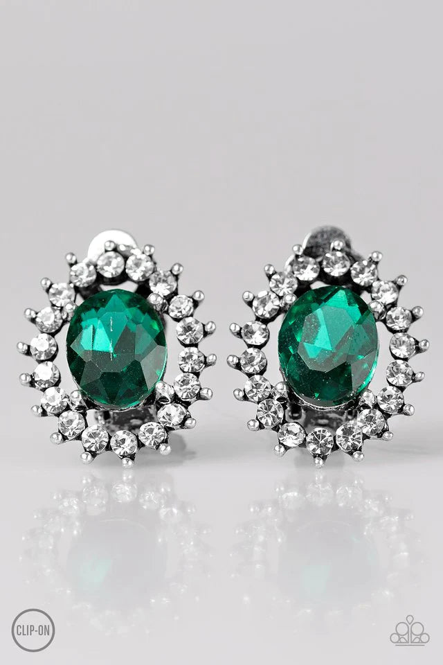 Paparazzi Earring ~ Glitter Glamour - Green