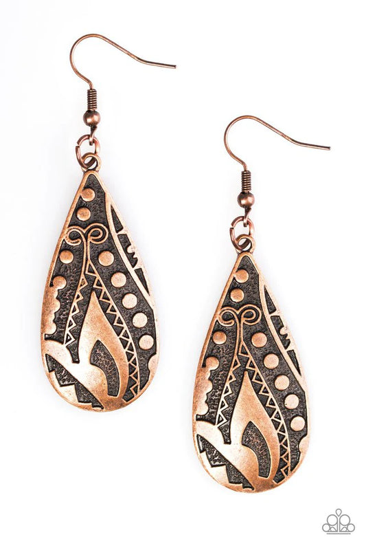 Paparazzi Earring ~ Token Texture - Copper