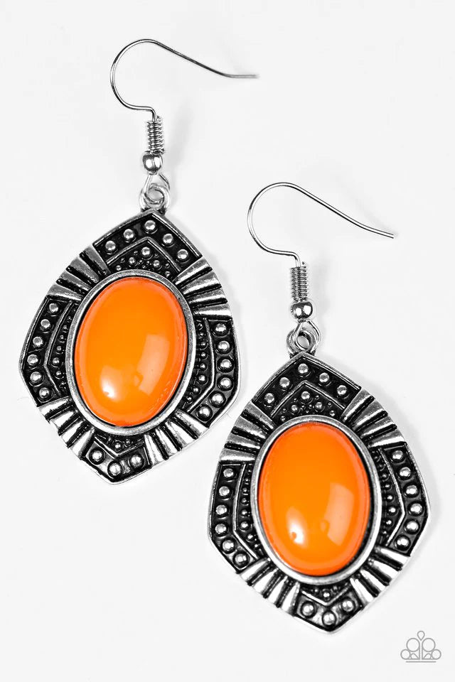 Boucles D'oreilles Pendantes Paparazzi Orange - Style Oriental Extravagant, RARE, Neuf Avec étiquettes