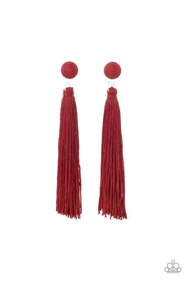 Paparazzi Earring ~ Tightrope Tassel - Red