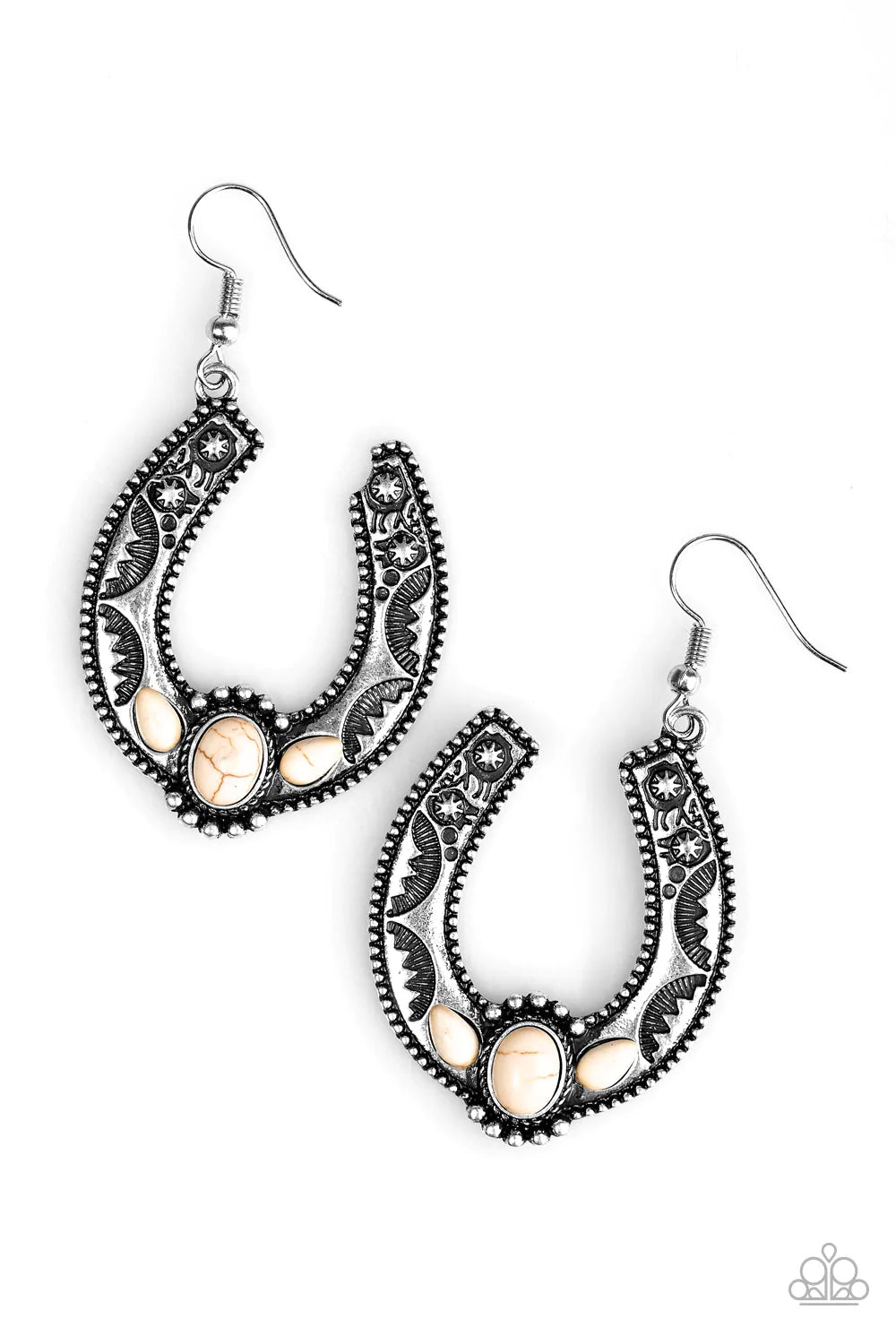 Paparazzi Earring ~ Boots and Spurs - White