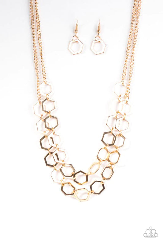 Paparazzi Necklace ~ HEX In Line - Gold