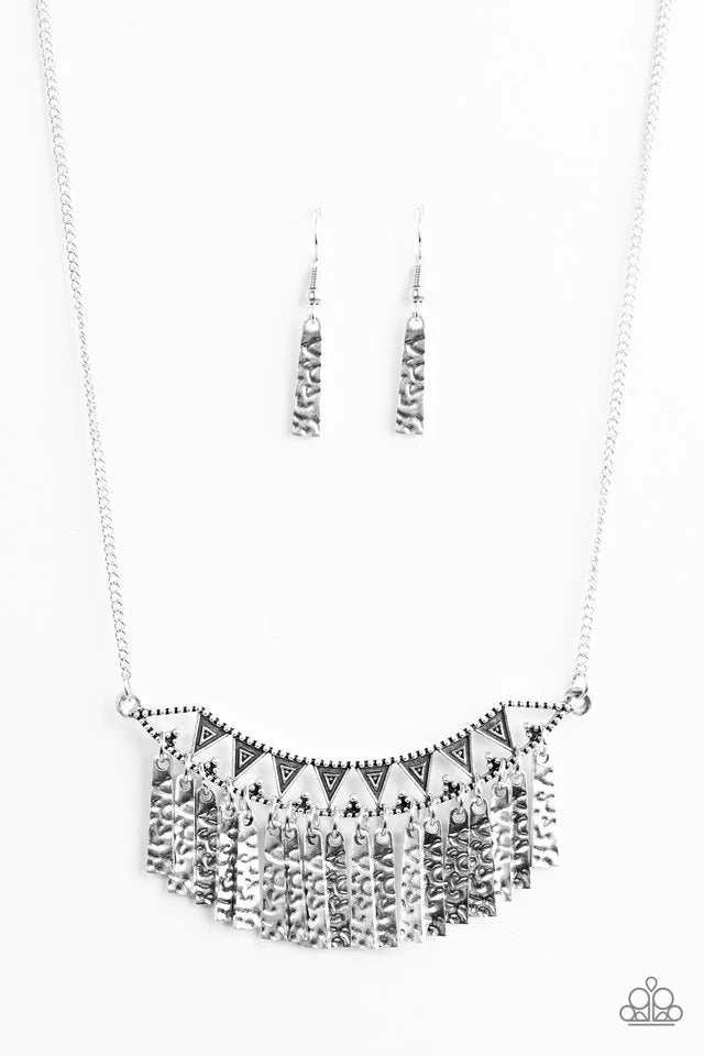 Paparazzi Necklace ~ Terrifically Triassic - Silver