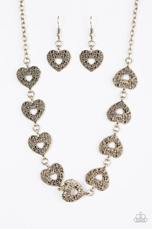 Paparazzi Necklace ~ Hearts Harmony - Brass